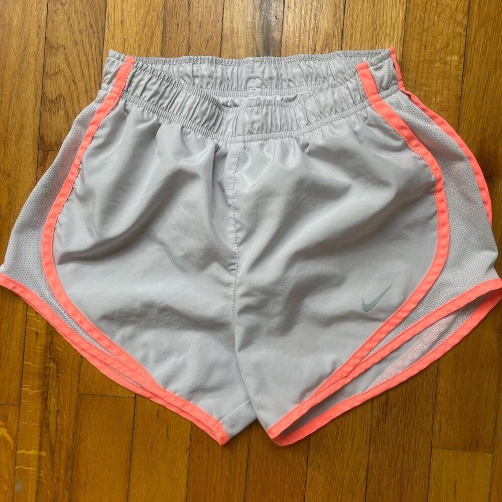 Nike Women’s Dri-fit Short, XS, white-very light gray/ bright orange piping